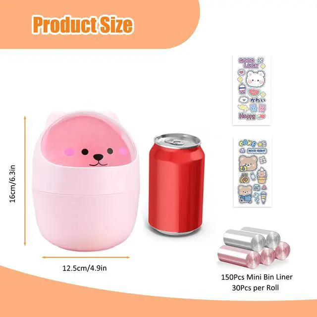Alt view image 2 of 7 - Cute Desktop Tiny Trash Can with Flip Lid, Creative Kawaii Bear Mini Wastebasket, Portable Countertop Dustbin for Office Kitchen Vanity Tabletop Bedroom (Pink)