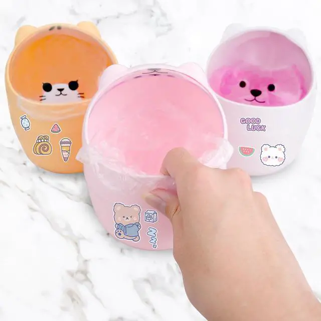 Alt view image 7 of 7 - Cute Desktop Tiny Trash Can with Flip Lid, Creative Kawaii Bear Mini Wastebasket, Portable Countertop Dustbin for Office Kitchen Vanity Tabletop Bedroom (Pink)