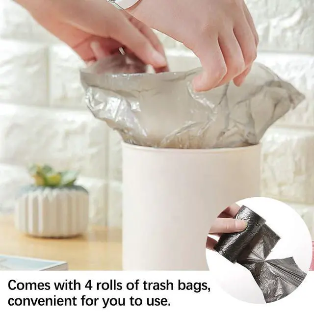 Alt view image 4 of 6 - 2 Pcs Plastic Mini Wastebasket Trash Can with Swing Lid with 120 Trash Bags, Tiny Desktop Waste Garbage Bin for Home, Office, Kitchen, Vanity Tabletop, Bedroom, Bathroom (Blue + Purple)