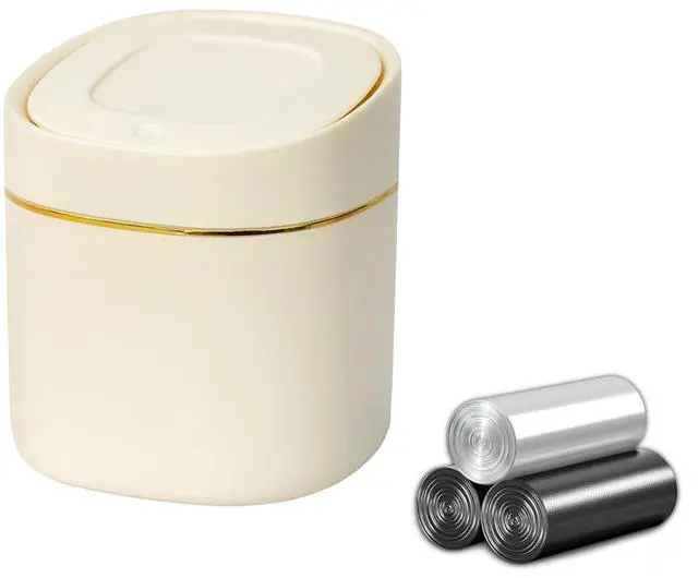 Main image of 1 Pcs Mini Desktop Trash Can with Lid with 90 Trash Bags, Press-Type Garbage Can, Small Countertop Plastic Wastebasket for Vanity, Bedroom, Bathroom, Kitchen, Desk (White)