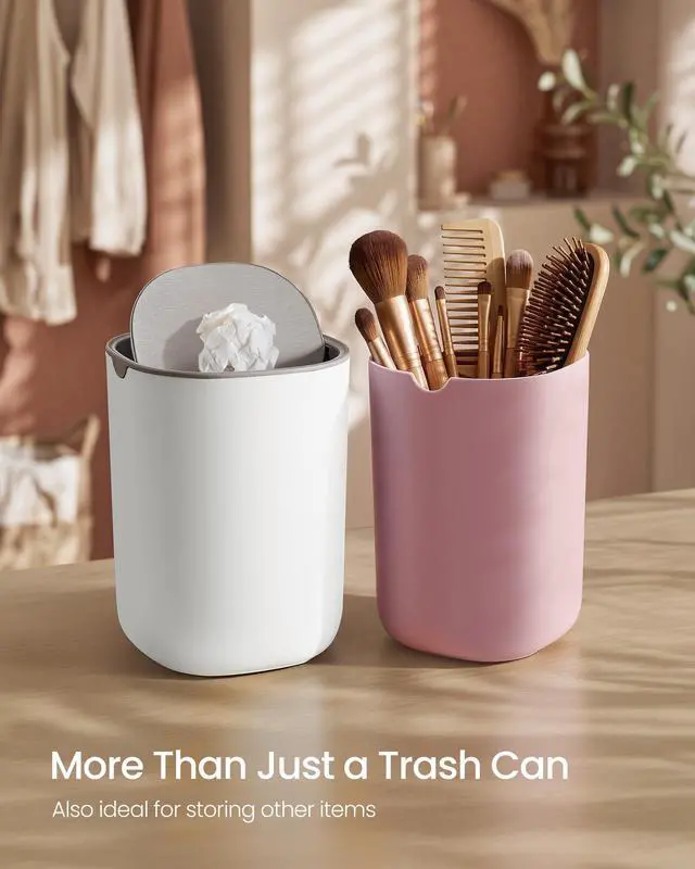 Alt view image 4 of 7 - Mini Desk Trash Can with Stainless Steel Swing Lid, 0.4 Gal. | Small Table Round Wastebasket for Bathroom, Vanity, Bedroom, Car, Cloud White, PARRI Collection ULTB150W101