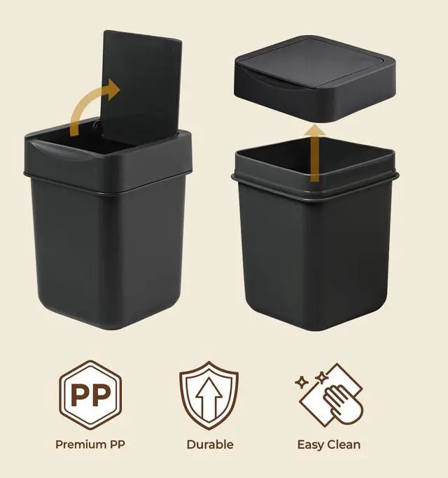Alt view image 4 of 7 - Coffee Bar Mini Trash Can, 0.5 Gal / 2L - Black | Countertop Waste Bin for Coffee Pods, Tea Bags, Desk, Vanity