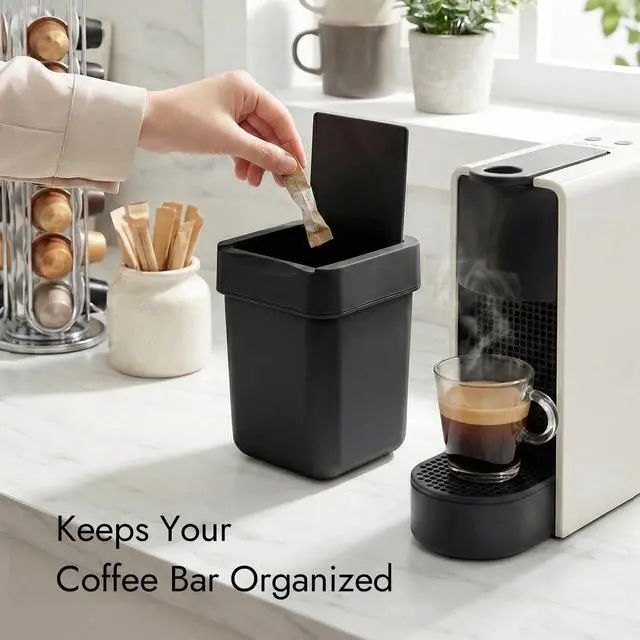 Alt view image 5 of 7 - Coffee Bar Mini Trash Can, 0.5 Gal / 2L - Black | Countertop Waste Bin for Coffee Pods, Tea Bags, Desk, Vanity
