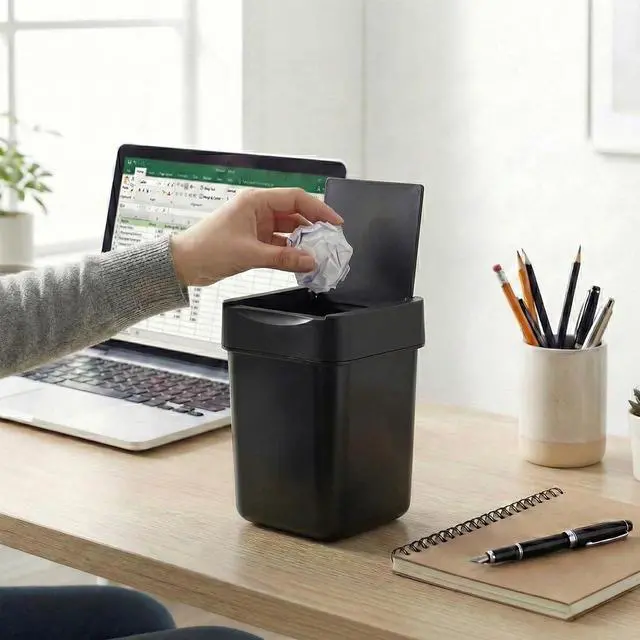 Alt view image 6 of 7 - Coffee Bar Mini Trash Can, 0.5 Gal / 2L - Black | Countertop Waste Bin for Coffee Pods, Tea Bags, Desk, Vanity