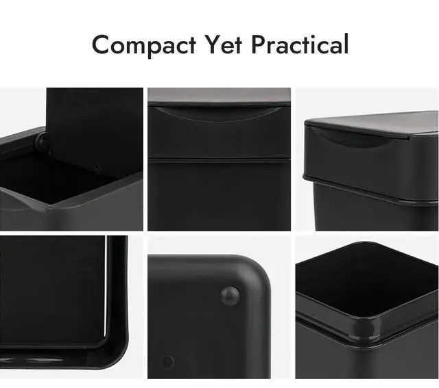Alt view image 7 of 7 - Coffee Bar Mini Trash Can, 0.5 Gal / 2L - Black | Countertop Waste Bin for Coffee Pods, Tea Bags, Desk, Vanity