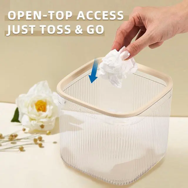 Alt view image 2 of 6 - Small Desktop Trash Can, 0.74 Gal/2.8L Open-Top Waste Basket, Clear White | Durable PET Material | Open-Top Design for Easy Disposal | Perfect for Office Desk, Bathroom Counter, Vanity & Nightstand