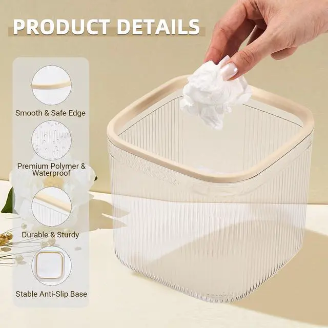 Alt view image 4 of 6 - Small Desktop Trash Can, 0.74 Gal/2.8L Open-Top Waste Basket, Clear White | Durable PET Material | Open-Top Design for Easy Disposal | Perfect for Office Desk, Bathroom Counter, Vanity & Nightstand