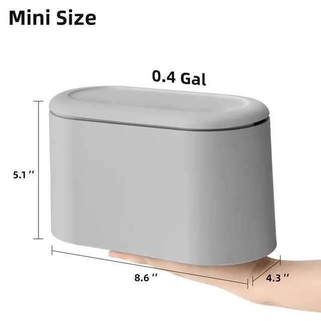 Alt view image 2 of 6 - Mini Trash Can with Lid,Small Desktop Trash Can,Light Grey 0.5 Gal | Countertop Mini Garbage Cans,Small Garbage Can for Office Kitchen Coffee Table, Tiny Wastebasket for Desktop