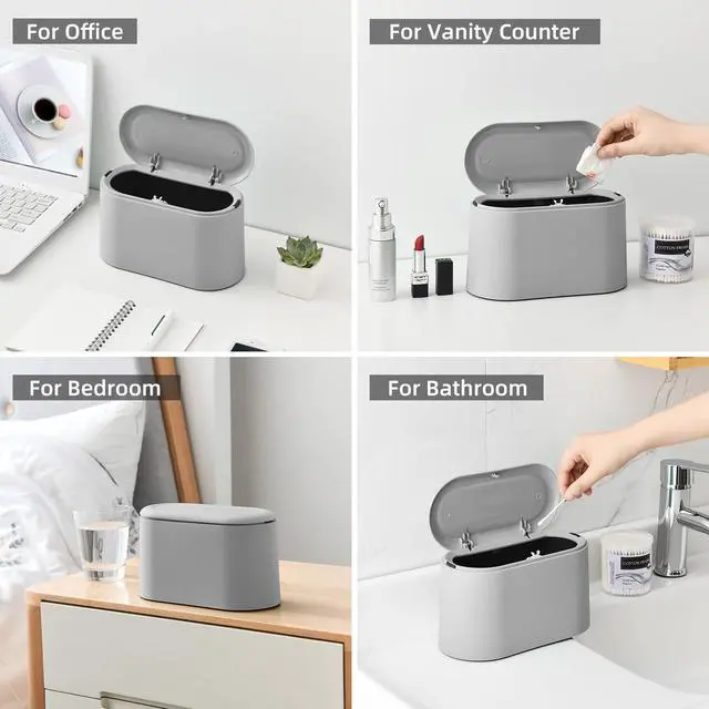 Alt view image 6 of 6 - Mini Trash Can with Lid,Small Desktop Trash Can,Light Grey 0.5 Gal | Countertop Mini Garbage Cans,Small Garbage Can for Office Kitchen Coffee Table, Tiny Wastebasket for Desktop