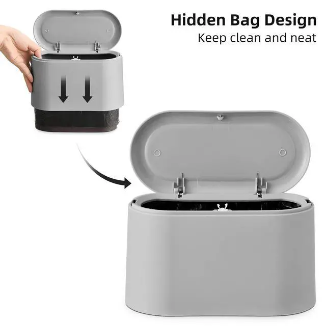 Alt view image 3 of 6 - Mini Trash Can with Lid,Small Desktop Trash Can,Light Grey 0.5 Gal | Countertop Mini Garbage Cans,Small Garbage Can for Office Kitchen Coffee Table, Tiny Wastebasket for Desktop
