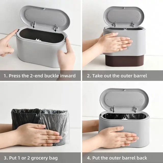 Alt view image 4 of 6 - Mini Trash Can with Lid,Small Desktop Trash Can,Light Grey 0.5 Gal | Countertop Mini Garbage Cans,Small Garbage Can for Office Kitchen Coffee Table, Tiny Wastebasket for Desktop