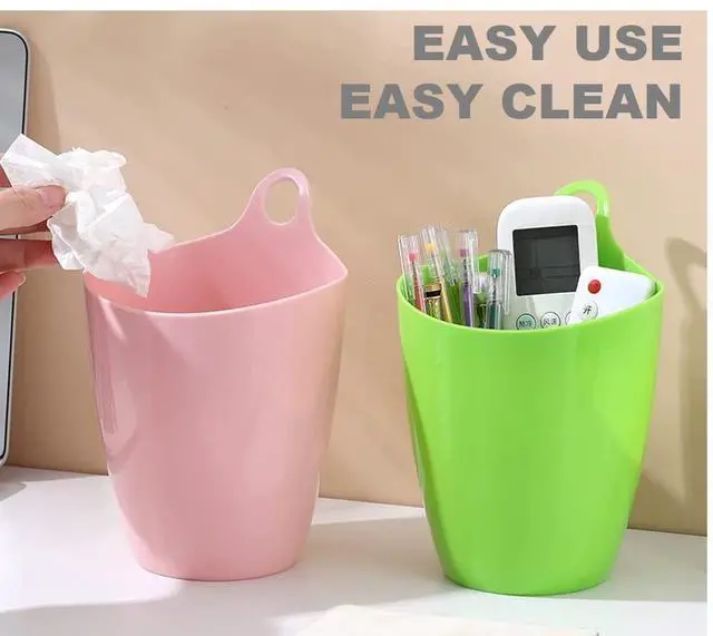 Alt view image 2 of 7 - Declutter and Organize with Our Hangable Desktop Trashcan - Small, Multifunctional, and Stylish - Perfect for Makeup Brushes, Lint, and More! Plastic Pink Green White, 3packs