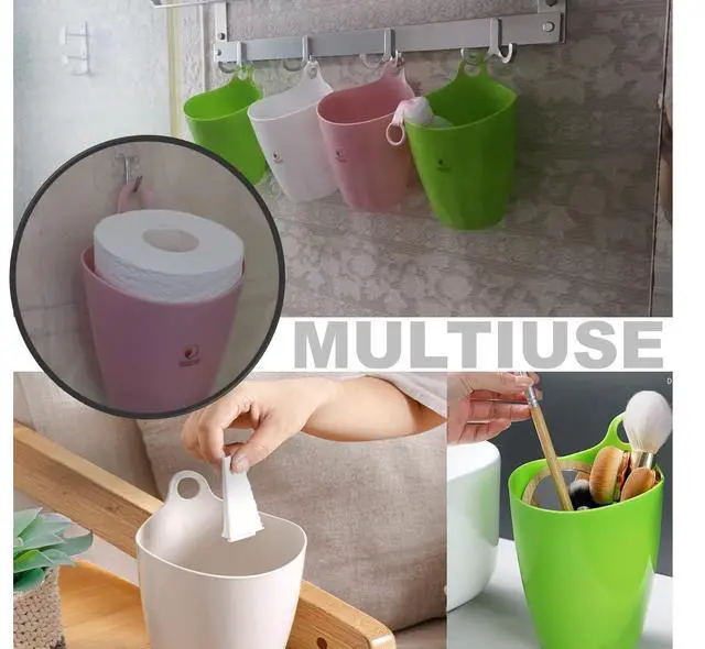 Alt view image 4 of 7 - Declutter and Organize with Our Hangable Desktop Trashcan - Small, Multifunctional, and Stylish - Perfect for Makeup Brushes, Lint, and More! Plastic Pink Green White, 3packs