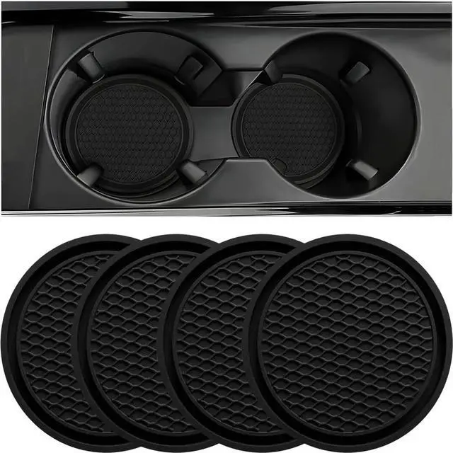 Main image of Car Cup Coaster, 4PCS Universal Auto Non-Slip Cup Holder Embedded in Ornaments Coaster, Car Interior Accessories Sets, Black