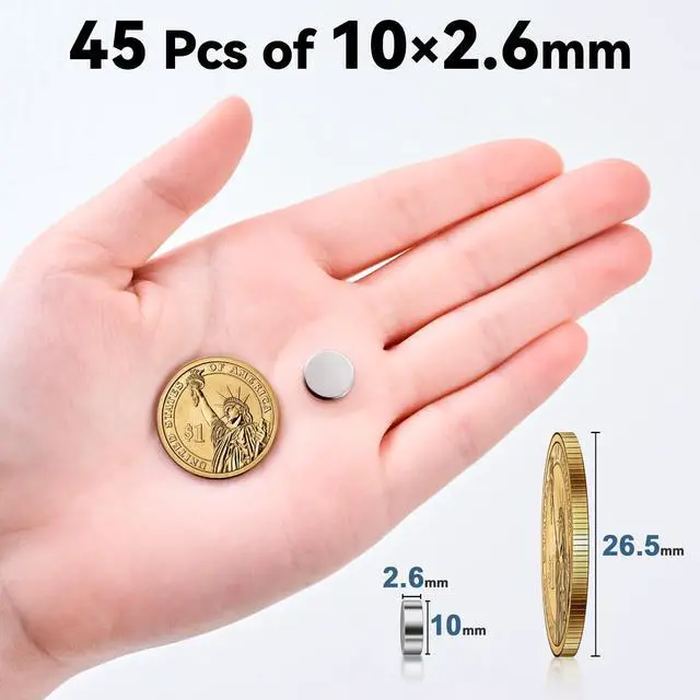 Alt view image 2 of 7 - 45 Pcs Refrigerator Magnets, 10x2.6mm Small Fridge Magnets, Silver | Multi-Use Premium Neodymium Office Magnets for Fridge, Whiteboard, Billboard in Home, Kitchen, Office and School