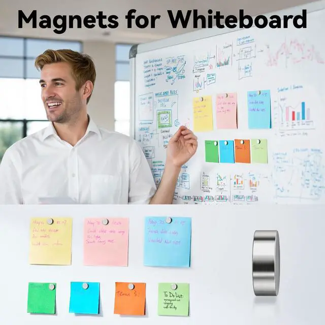 Alt view image 6 of 7 - 45 Pcs Refrigerator Magnets, 10x2.6mm Small Fridge Magnets, Silver | Multi-Use Premium Neodymium Office Magnets for Fridge, Whiteboard, Billboard in Home, Kitchen, Office and School