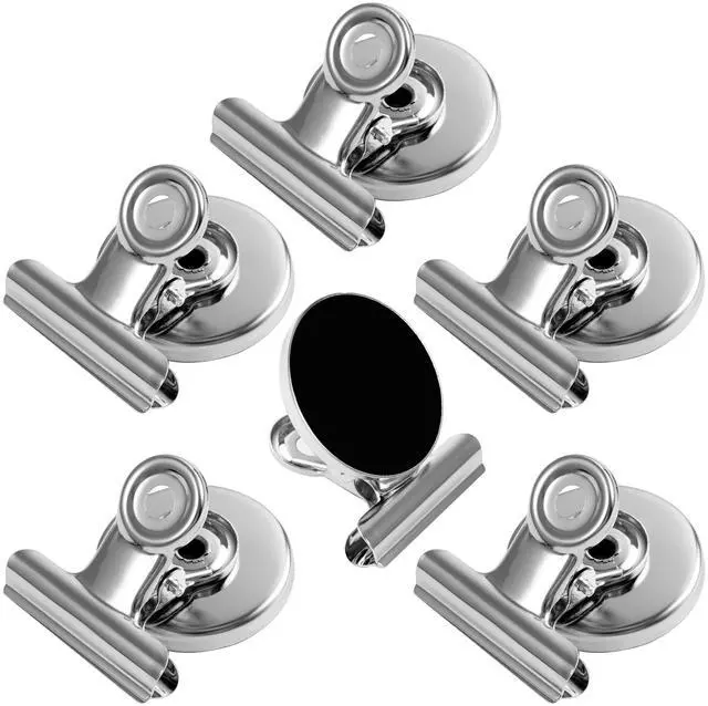 Main image of 6 Pack Silver Refrigerator Magnets Fridge Magnets, Magnetic Clips for Whiteboard, Magnet Clips Heavy Duty, Clips with Magnets for Home & Kitchen & Office Organizing