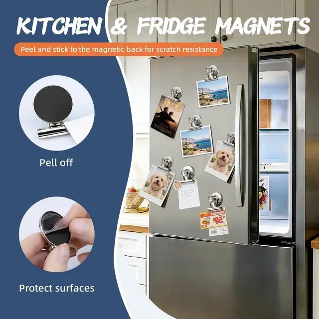 Alt view image 4 of 7 - 6 Pack Silver Refrigerator Magnets Fridge Magnets, Magnetic Clips for Whiteboard, Magnet Clips Heavy Duty, Clips with Magnets for Home & Kitchen & Office Organizing