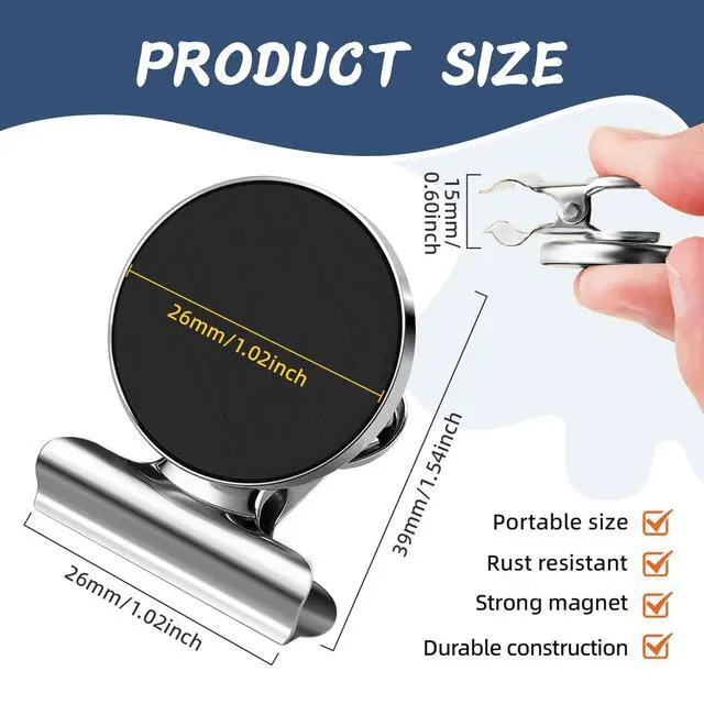 Alt view image 3 of 7 - 6 Pack Silver Refrigerator Magnets Fridge Magnets, Magnetic Clips for Whiteboard, Magnet Clips Heavy Duty, Clips with Magnets for Home & Kitchen & Office Organizing