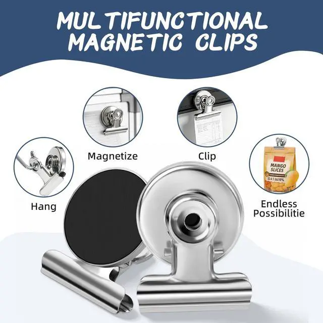 Alt view image 2 of 7 - 6 Pack Silver Refrigerator Magnets Fridge Magnets, Magnetic Clips for Whiteboard, Magnet Clips Heavy Duty, Clips with Magnets for Home & Kitchen & Office Organizing
