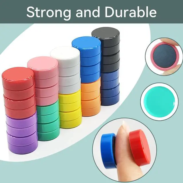 Alt view image 6 of 7 - Fridge Magnets, 20 Pack 10 Colors Strong Small Round for Whiteboard | Refrigerator magnets heavy duty, perfect for notes photos calendars locker kitchen home office & classroom. Mini cute school