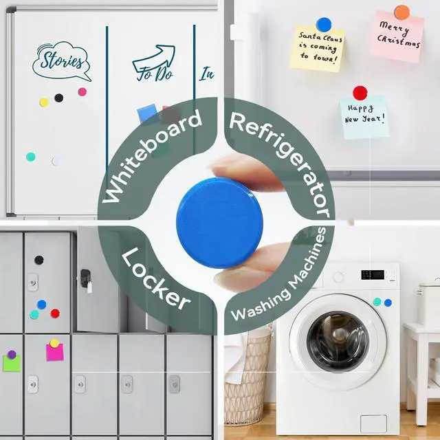 Alt view image 7 of 7 - Fridge Magnets, 20 Pack 10 Colors Strong Small Round for Whiteboard | Refrigerator magnets heavy duty, perfect for notes photos calendars locker kitchen home office & classroom. Mini cute school