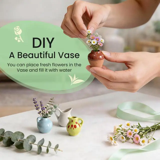 Alt view image 2 of 7 - 8 Pcs Cute Mini Vase Magnets for Fridge, Funny Plant Decorative Magnets | Tiny Ceramic Vase Refrigerator Magnets with Faux Flowers, for Fridge, Kitchen, Locker & Office Decor Gift