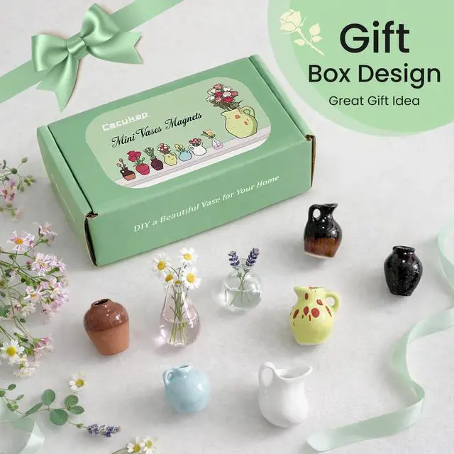 Alt view image 6 of 7 - 8 Pcs Cute Mini Vase Magnets for Fridge, Funny Plant Decorative Magnets | Tiny Ceramic Vase Refrigerator Magnets with Faux Flowers, for Fridge, Kitchen, Locker & Office Decor Gift