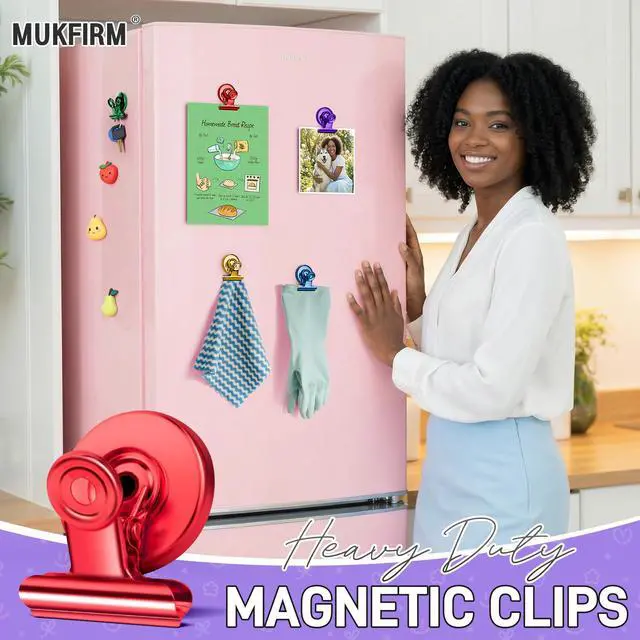 Alt view image 2 of 7 - 8 Pack Magnetic Clips Heavy Duty for Refrigerator, Whiteboard, Cruise Cabins, Strong Clip Magnets for Fridge, Classroom, Locker, Metal Magnet Clips for Kitchen, Office, Photo Display,Organization