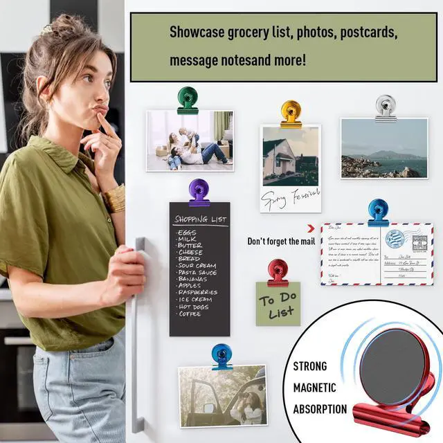 Alt view image 5 of 7 - 12 Pack Fridge Magnets, Colorful Magnetic Clips for Fridge Notes | Magnetic Clips for Refrigerator, Picture, Cruise, Sculptural Picture Frame, Heavy Duty Decorative Clip Magnets for Fridge