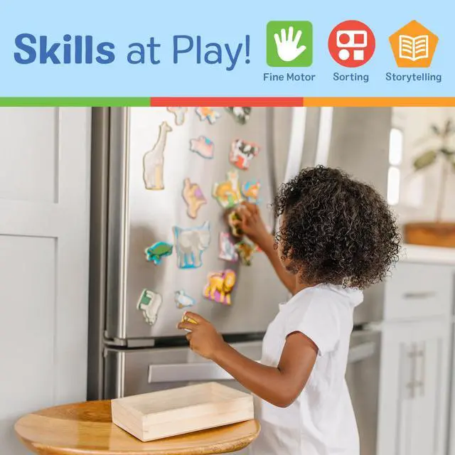 Alt view image 5 of 7 - Wooden Animal Magnets Set (20 Pieces) Farm, Zoo & Pet Fridge Magnets in Storage Box Montessori Preschool Learning Toys for Toddlers & Kids Ages 2+ - FSC-Certified | 20 Wooden Animal Magnets