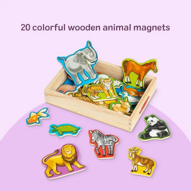 Alt view image 6 of 7 - Wooden Animal Magnets Set (20 Pieces) Farm, Zoo & Pet Fridge Magnets in Storage Box Montessori Preschool Learning Toys for Toddlers & Kids Ages 2+ - FSC-Certified | 20 Wooden Animal Magnets