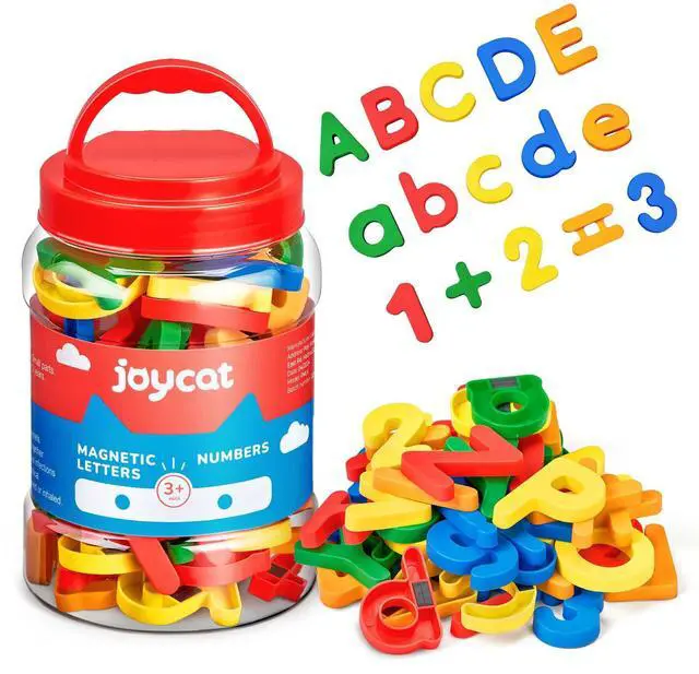 Main image of Magnetic Letters Numbers Alphabet ABC 123 Fridge Magnets, 78 Pcs | Plastic colorful magnets, uppercase lowercase letters, math symbols, preschool educational learning toy set for toddlers kids