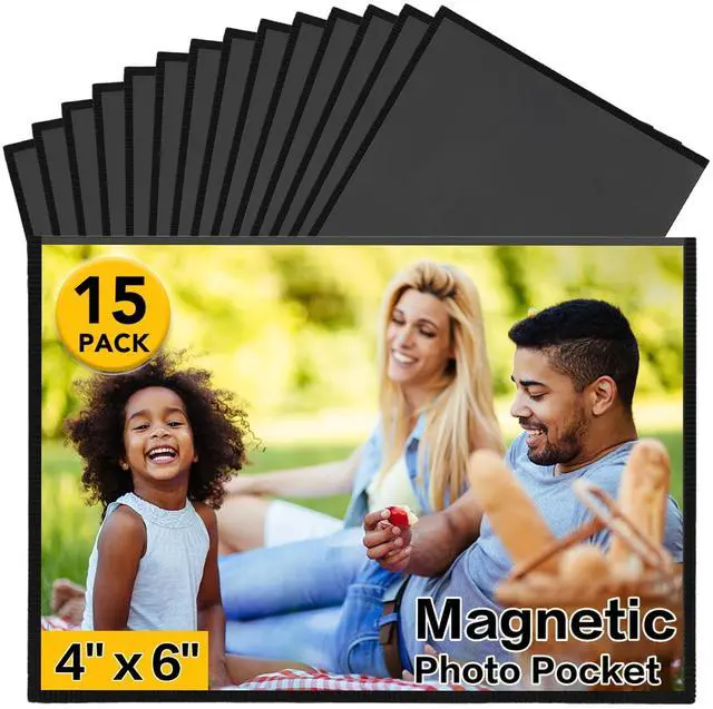 Main image of 15 Pack Magnetic Picture Frames for Refrigerator, 4x6 Inch, Black | Magnetic Photo Frames for Refrigerator, Wall, Cabinet and Locker Decor