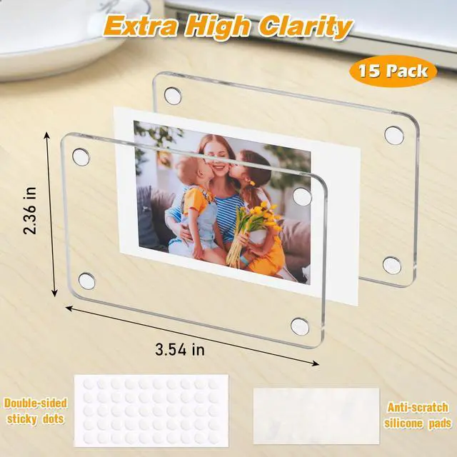 Alt view image 2 of 7 - 15 Pack Acrylic Fridge Magnetic Frame for Polaroid, 2.36x3.54 In Mini Picture Frames for Fujifilm Instax Mini, Double Sided Photo Refrigerator Magnet Picture Frame Clear Picture Display Frame