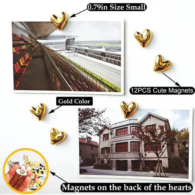 Alt view image 3 of 7 - 12PCS Refrigerator Magnets Gold Magnets for Fridge 0.83in Small | Love Heart Cute Decorative Magnet Set for Home Kitchen Office Whiteboard Decor