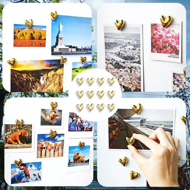Alt view image 6 of 7 - 12PCS Refrigerator Magnets Gold Magnets for Fridge 0.83in Small | Love Heart Cute Decorative Magnet Set for Home Kitchen Office Whiteboard Decor