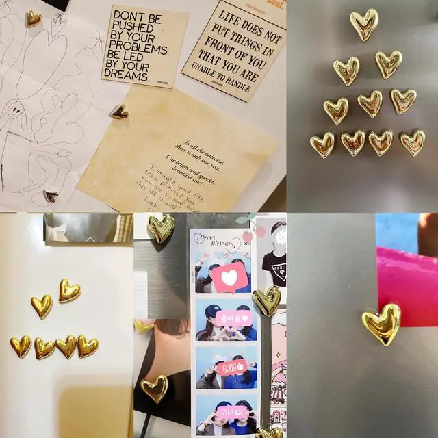 Alt view image 7 of 7 - 12PCS Refrigerator Magnets Gold Magnets for Fridge 0.83in Small | Love Heart Cute Decorative Magnet Set for Home Kitchen Office Whiteboard Decor