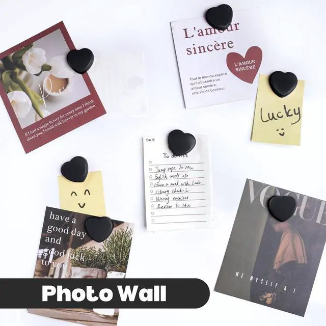 Alt view image 5 of 7 - Fridge Magnets - 20PCS Cute Refrigerator Magnets, Decorative Mini Strong Magnets for Whiteboard, Locker, Photo & Map - Black Small Heavy Duty Magnet for Home Office School Kitchen (Heart)