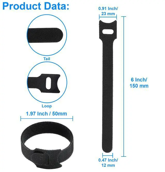 Alt view image 3 of 6 - 60 PCS 6 Inches Reusable Cable Ties, Adjustable Cord Straps, Cable Organizer, Cord Wrap and Hook Loop Cords Management - Black