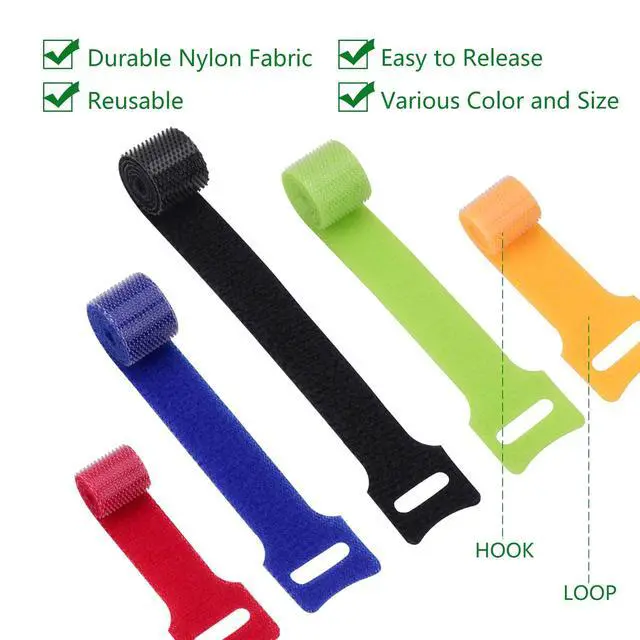 Alt view image 3 of 7 - 60Pcs Reusable Cable Ties with Hook and Loop, 3 Sizes Wire Ties | Fastening Multi-Purpose Cable Straps, Adjustable Cable Management Ties for Organizing Computer/ TV/ Electronics, 5 Colors