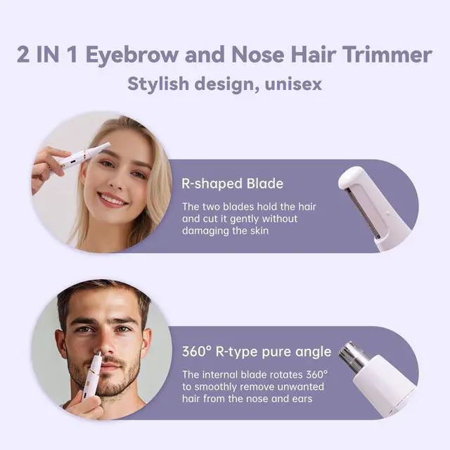 Alt view image 2 of 7 - Nose Hair Trimmer for Women - 2 in 1 Ear and Eyebrow Hair Trimmer - Painless Facial Hair Razor for Women - Rechargeable Face/Arm/Leg/Lip/Underarm/Chin/Finger/Bikini Hair Remover with Dual-Edge Blades
