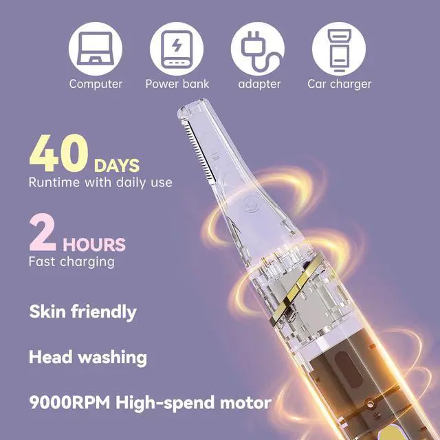Alt view image 3 of 7 - Nose Hair Trimmer for Women - 2 in 1 Ear and Eyebrow Hair Trimmer - Painless Facial Hair Razor for Women - Rechargeable Face/Arm/Leg/Lip/Underarm/Chin/Finger/Bikini Hair Remover with Dual-Edge Blades