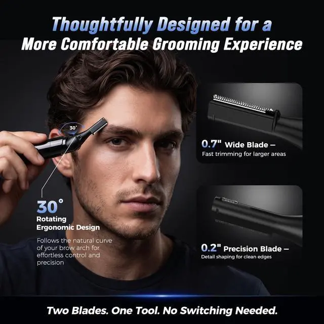 Alt view image 2 of 7 - Electric Eyebrow Trimmer for Men Women, Painless Eyebrow Razor with Comb Battery, Dual-Blade Facial Hair Remover, Precision Shaver for Face, Upper Lip, Beard, Sideburns, Body, 30° Pivoting Head