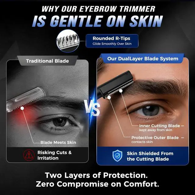 Alt view image 4 of 7 - Electric Eyebrow Trimmer for Men Women, Painless Eyebrow Razor with Comb Battery, Dual-Blade Facial Hair Remover, Precision Shaver for Face, Upper Lip, Beard, Sideburns, Body, 30° Pivoting Head
