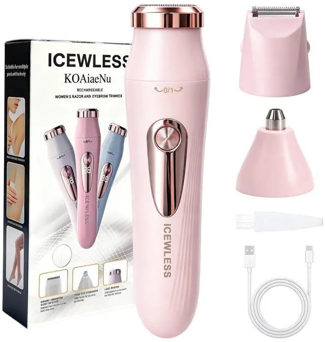 Main image of Electric Razors for Women, 3 in1 Bikini Trimmer, Waterproof Rechargeable Facial Hair Removal & Eyebrow Shaver with LED Display for Leg/Face/Armpit/Bikini(Pink)