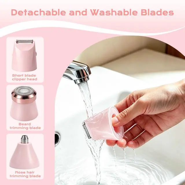 Alt view image 2 of 7 - Electric Razors for Women, 3 in1 Bikini Trimmer, Waterproof Rechargeable Facial Hair Removal & Eyebrow Shaver with LED Display for Leg/Face/Armpit/Bikini(Pink)
