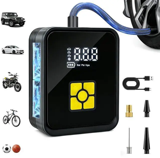 Main image of Tire Inflator Portable Air Compressor, Digital Air Pump With Auto Shut Off Electric Air Pump with LED Flashlight & Emergency Power Bank, Fits Car SUV Motorcycle Bicycle Sports Balls