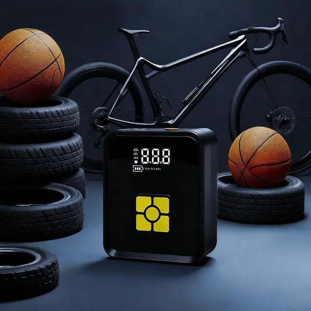 Alt view image 5 of 7 - Tire Inflator Portable Air Compressor, Digital Air Pump With Auto Shut Off Electric Air Pump with LED Flashlight & Emergency Power Bank, Fits Car SUV Motorcycle Bicycle Sports Balls