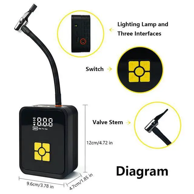 Alt view image 7 of 7 - Tire Inflator Portable Air Compressor, Digital Air Pump With Auto Shut Off Electric Air Pump with LED Flashlight & Emergency Power Bank, Fits Car SUV Motorcycle Bicycle Sports Balls